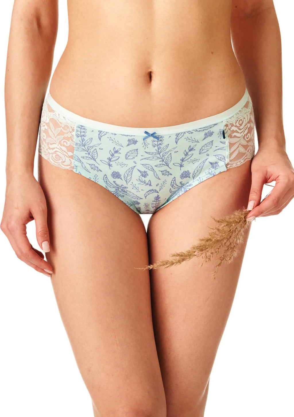LPN 754 dwupak fig damskich w roślinny wzór, koronkowe boki