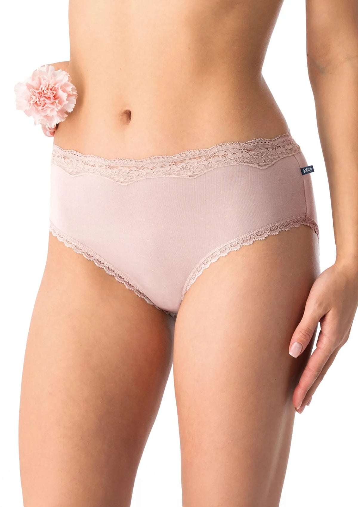 Figi damskie LPK 002 Key beżowe – bambusowe z koronką semi maxi bikini