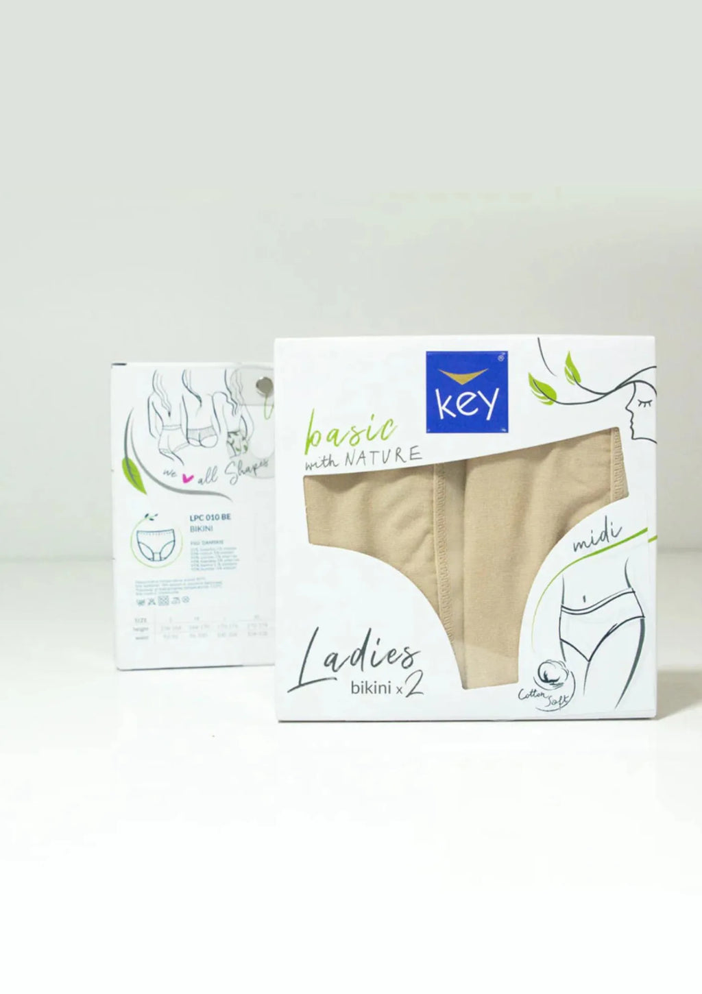Key LPC 010 figi damskie beżowe z bawełny, wyższy krój, zestaw 2 sztuk
