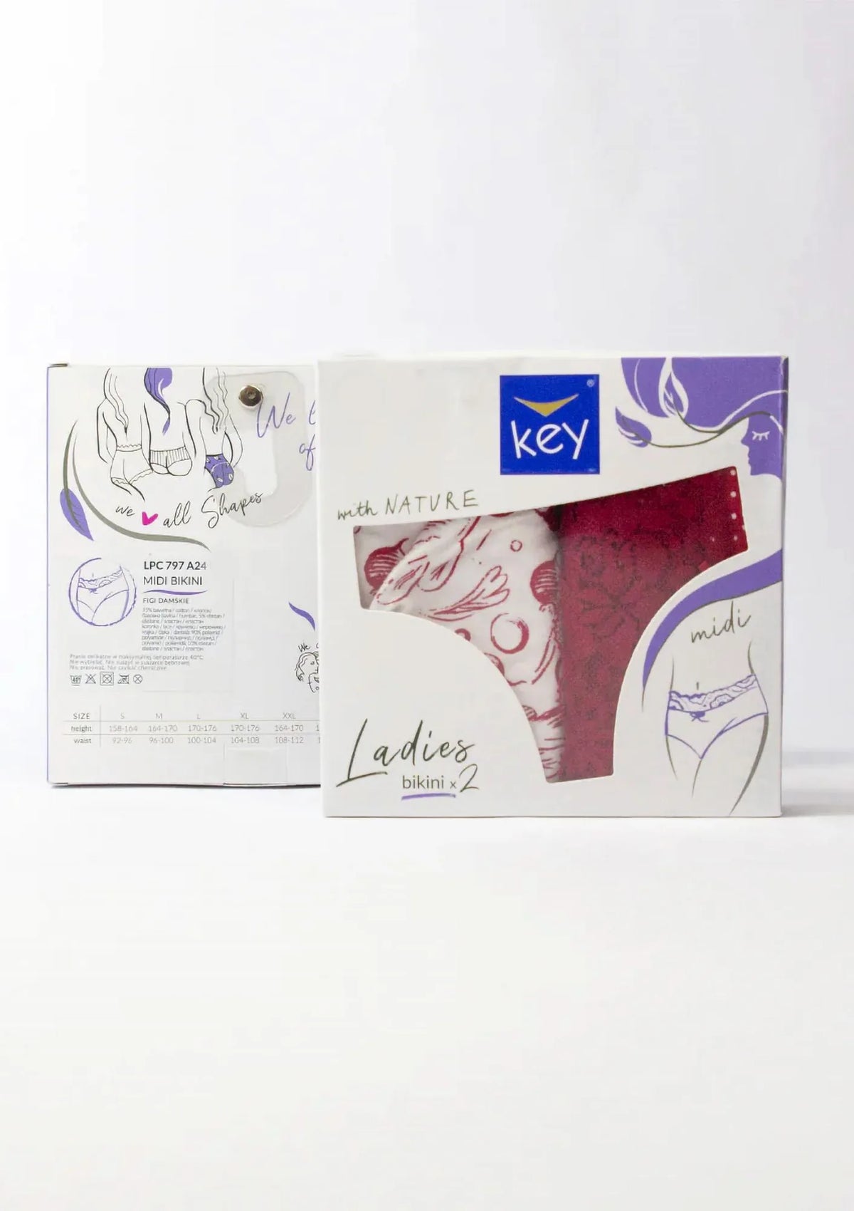 Figi klasyczne z koronką w pasie Key LPC 797, bawełna 2 pack
