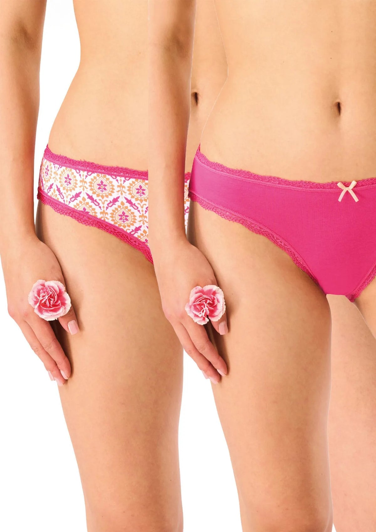 Key LPR 500 bawełniane figi mini bikini z ludowym motywem, 2 szt.