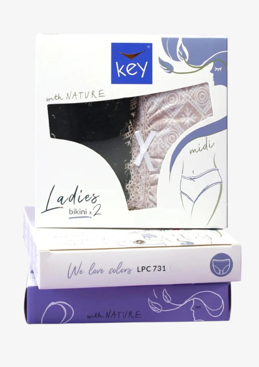 Key LPC 731 figi midi bikini z koronką, bawełniany 2-pak