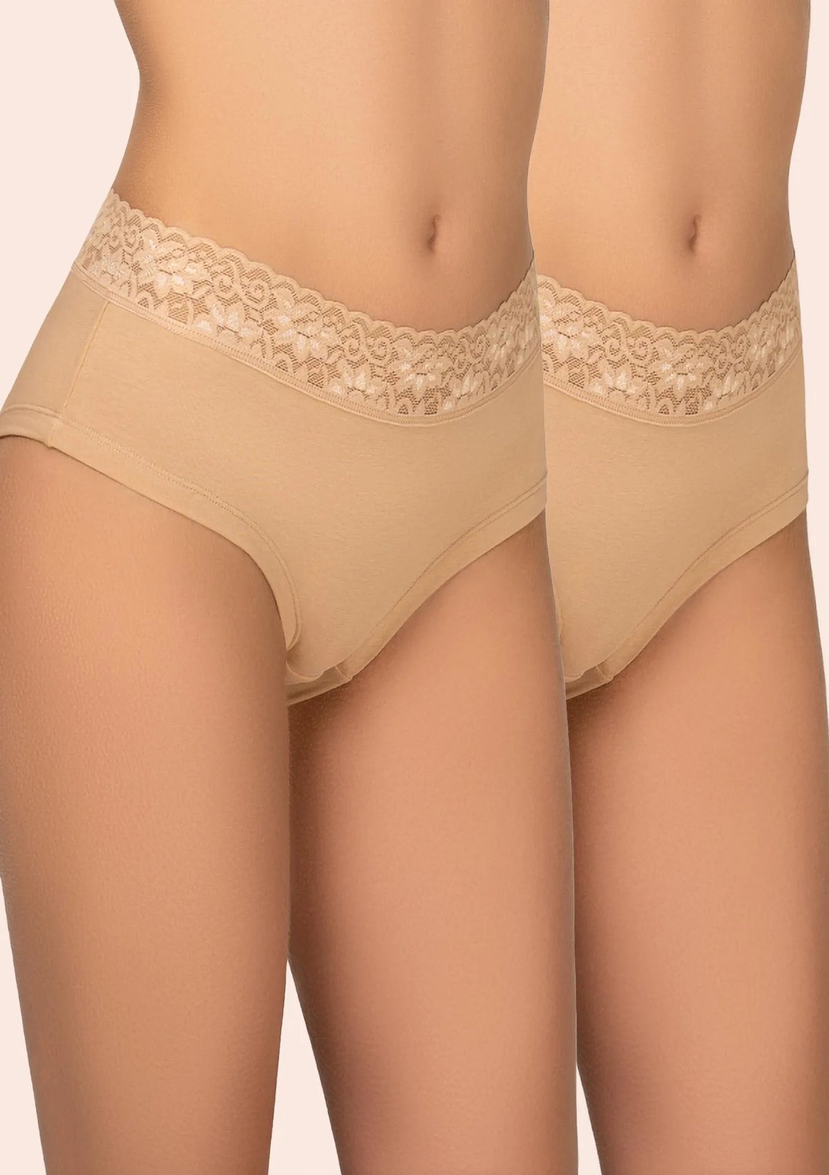 Kleo 168 Cotton pełne figi beżowe z koronkową gumką, 2 pary