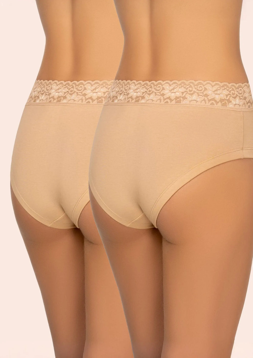Kleo 168 Cotton pełne figi beżowe z koronkową gumką, 2 pary