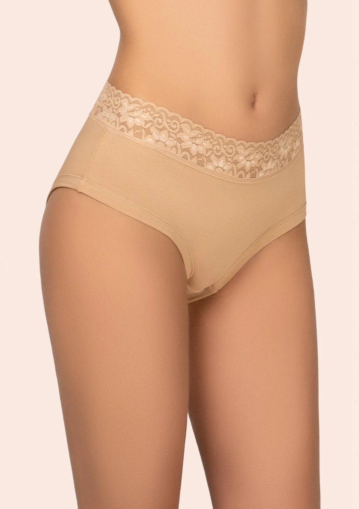 Kleo 168 Cotton pełne figi beżowe z koronkową gumką, 2 pary