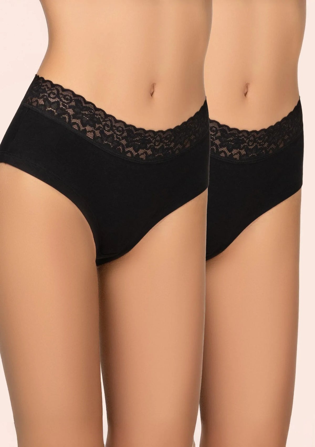 Kleo 168 Cotton pełne figi czarne z koronkową gumką, 2 pary
