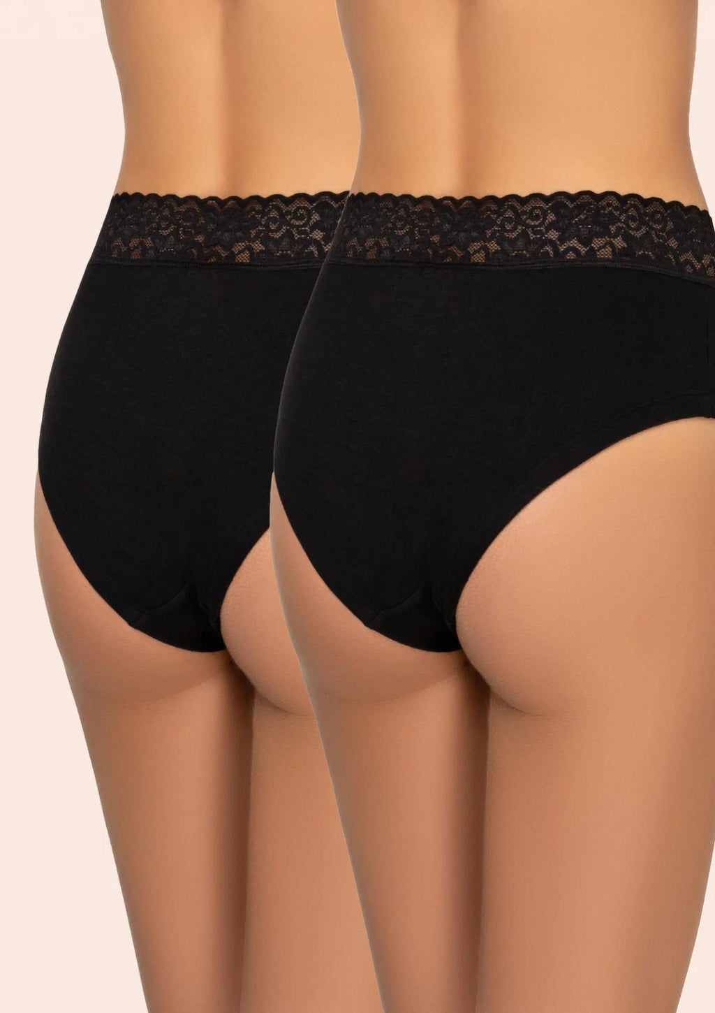 Kleo 168 Cotton pełne figi czarne z koronkową gumką, 2 pary