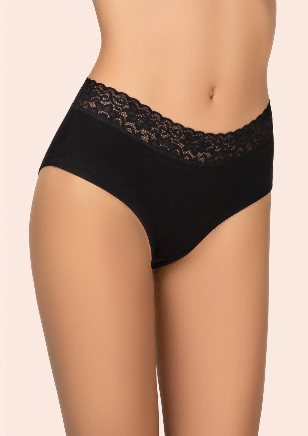 Kleo 168 Cotton pełne figi czarne z koronkową gumką, 2 pary