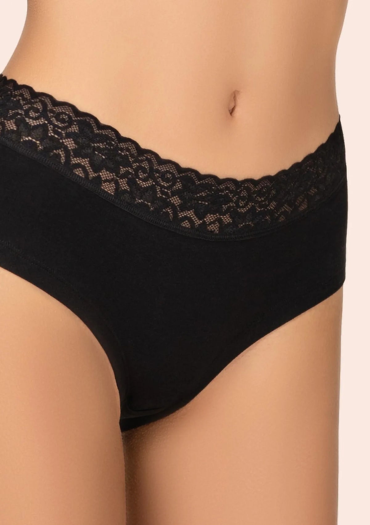Kleo 168 Cotton pełne figi czarne z koronkową gumką, 2 pary