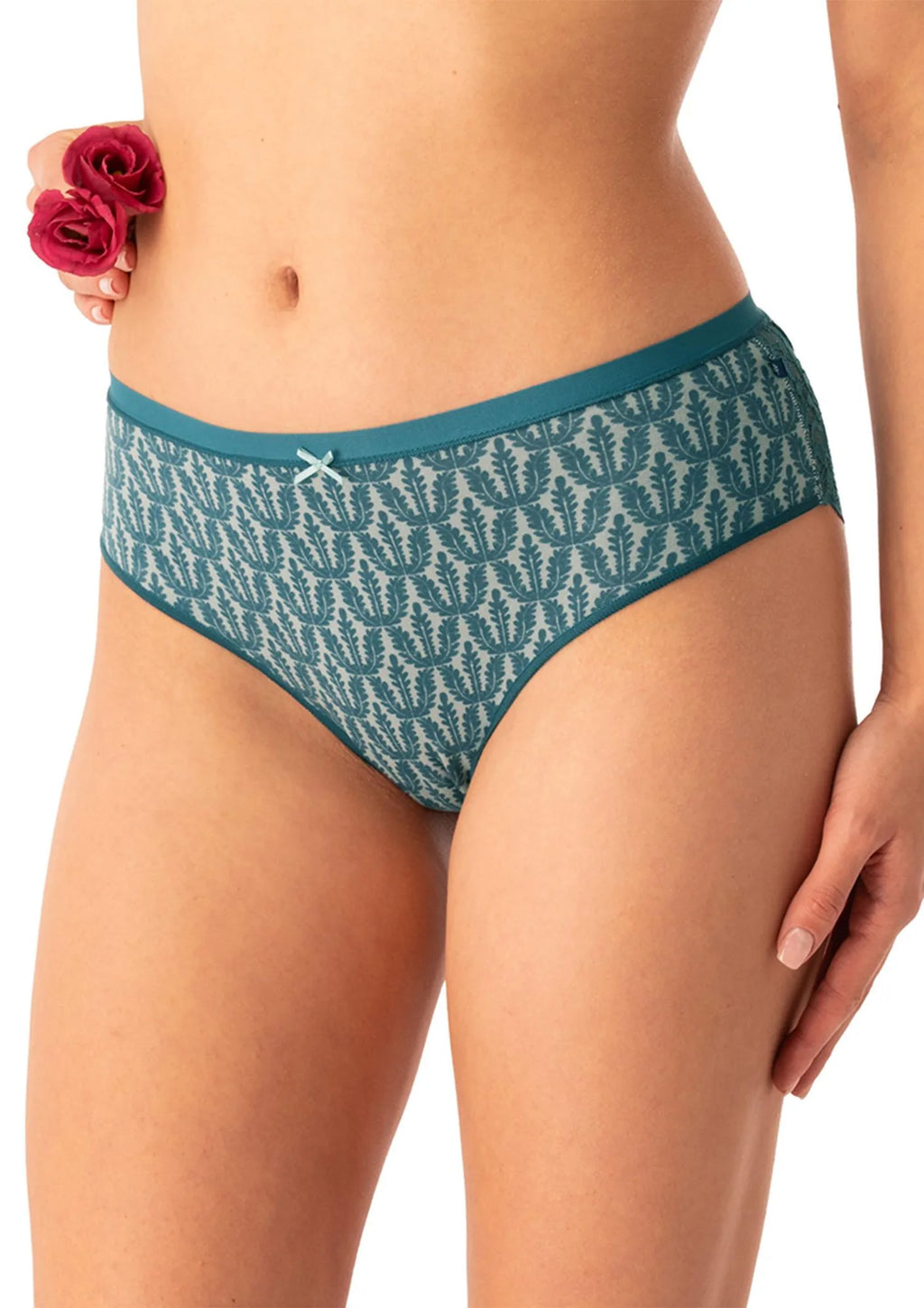 Key LPC 512 figi midi bikini z koronką z tyłu, turkus i morela