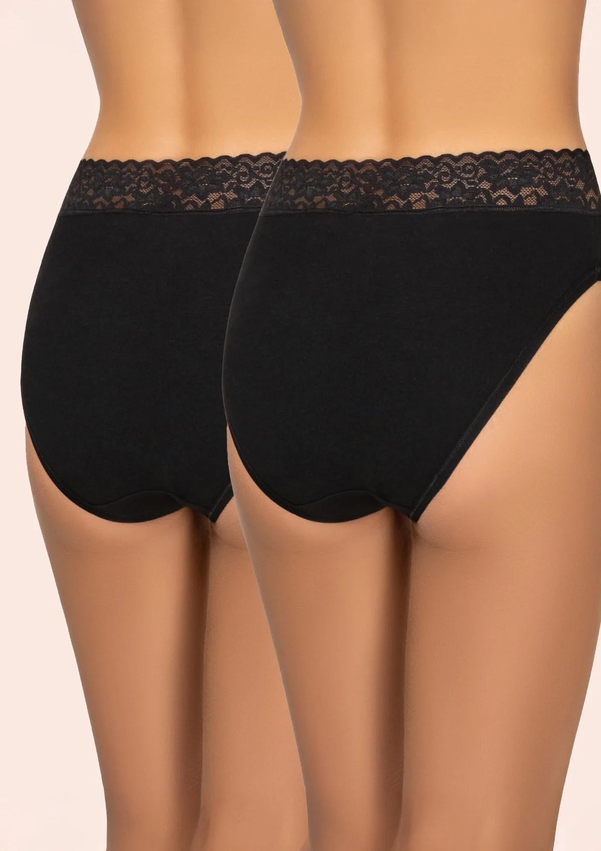 Figi Kleo 142 Cotton czarne z koronkową gumką, wyższy stan, 2 pack