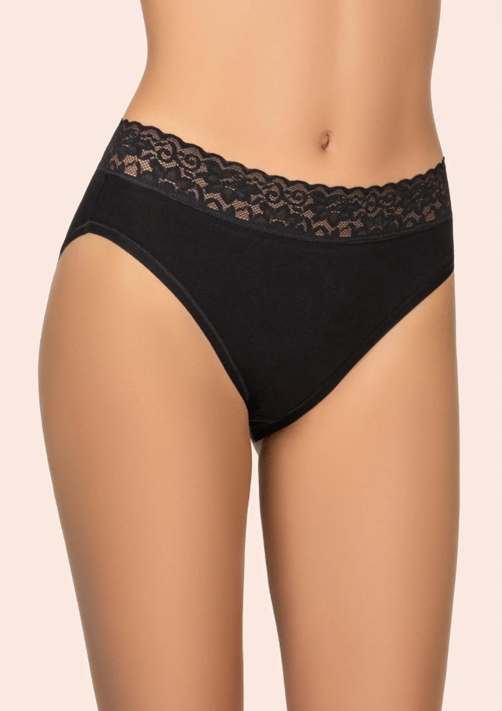 Figi Kleo 142 Cotton czarne z koronkową gumką, wyższy stan, 2 pack