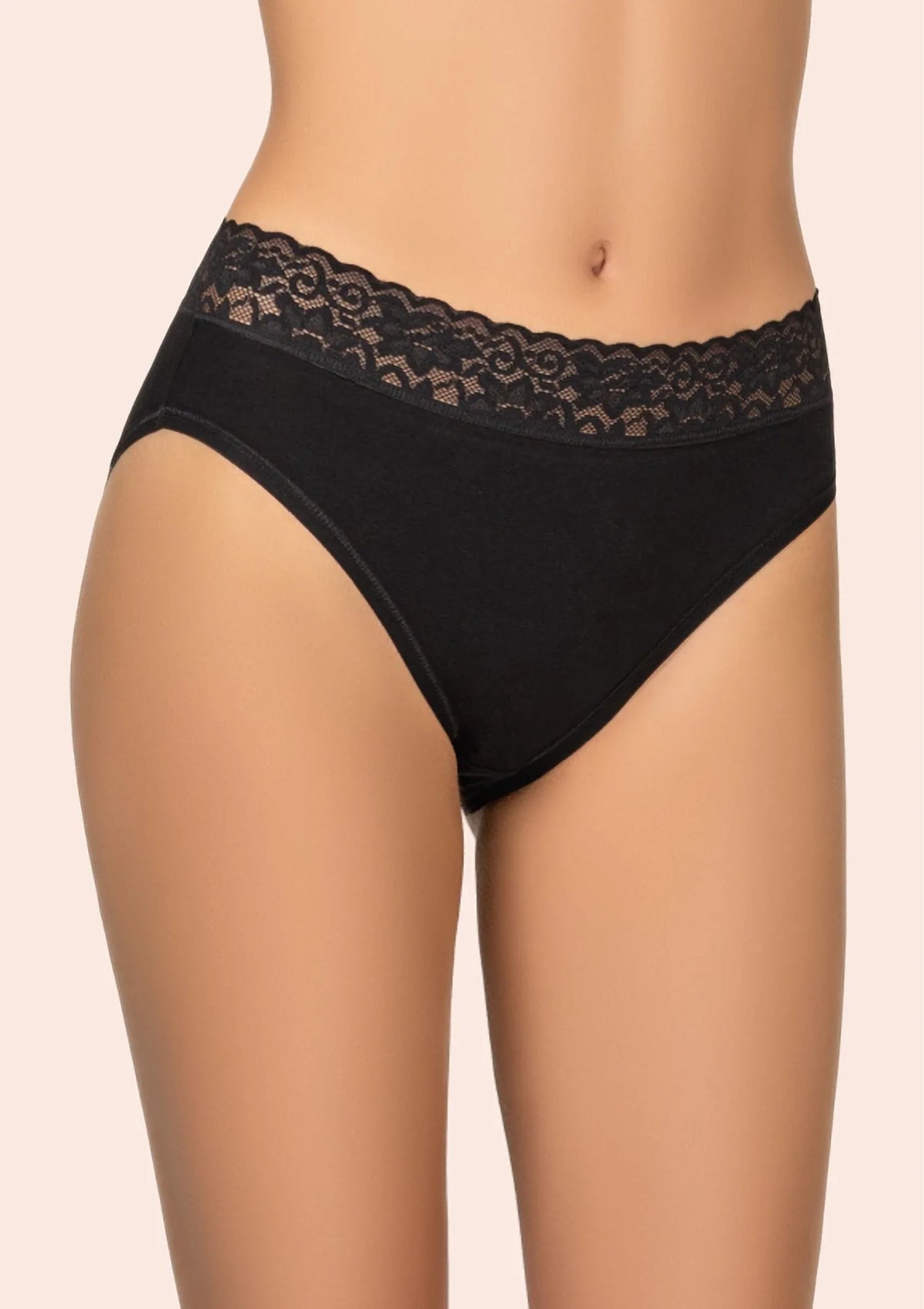 Figi Kleo 142 Cotton czarne z koronkową gumką, wyższy stan, 2 pack