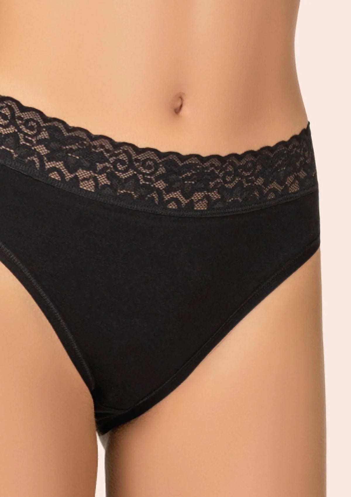 Figi Kleo 142 Cotton czarne z koronkową gumką, wyższy stan, 2 pack