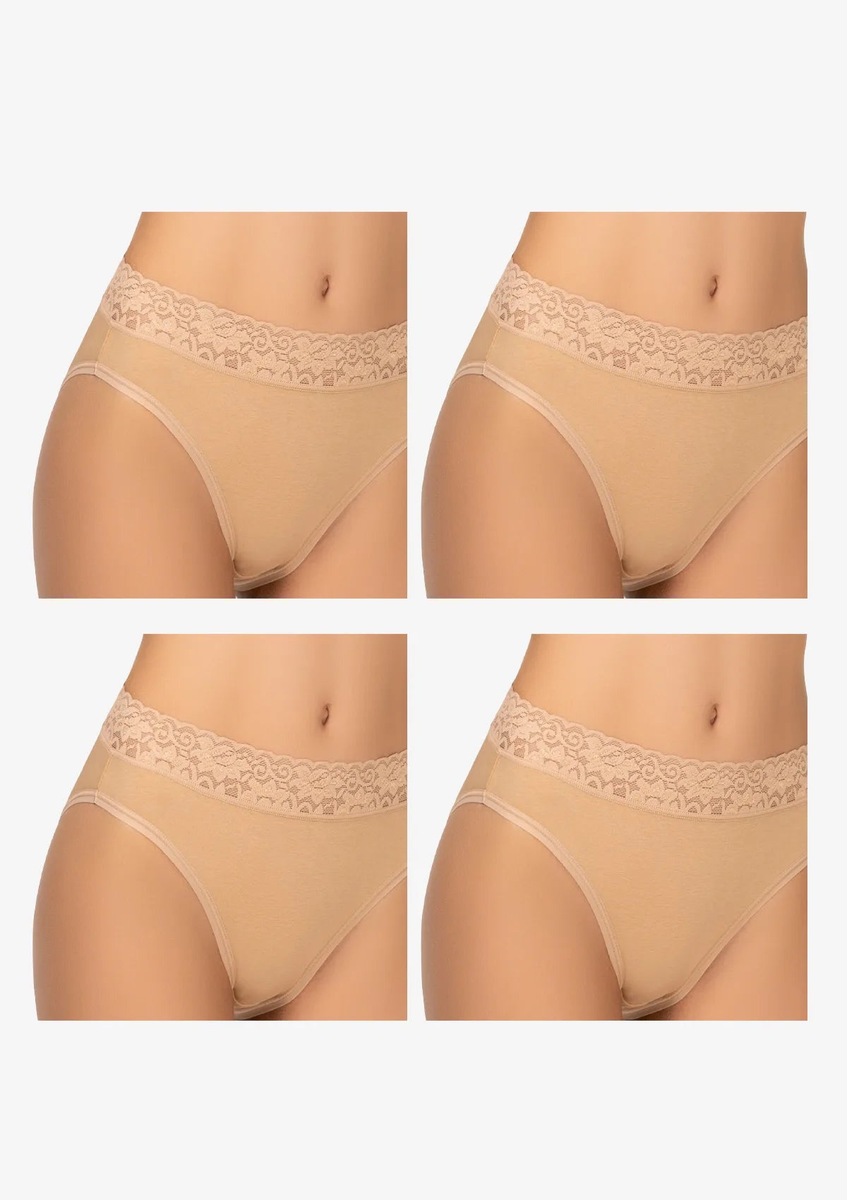 Kleo 142 figi damskie bawełniane z koronkową gumką, 4 szt. XL beżowe