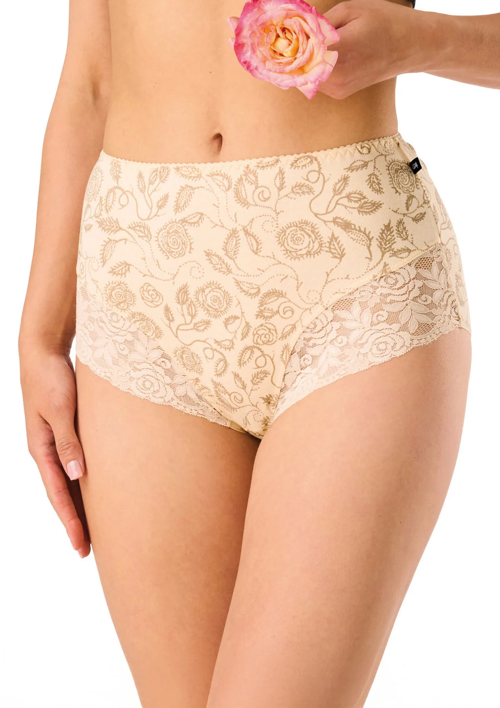 Wysokie figi Key LPF 599 w ogrodowe róże, maxi bikini 2 szt.