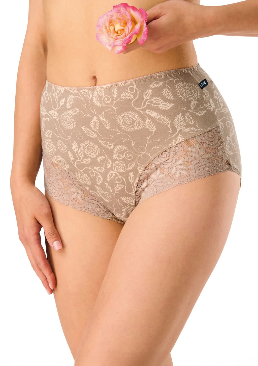 Wysokie figi Key LPF 599 w ogrodowe róże, maxi bikini 2 szt.