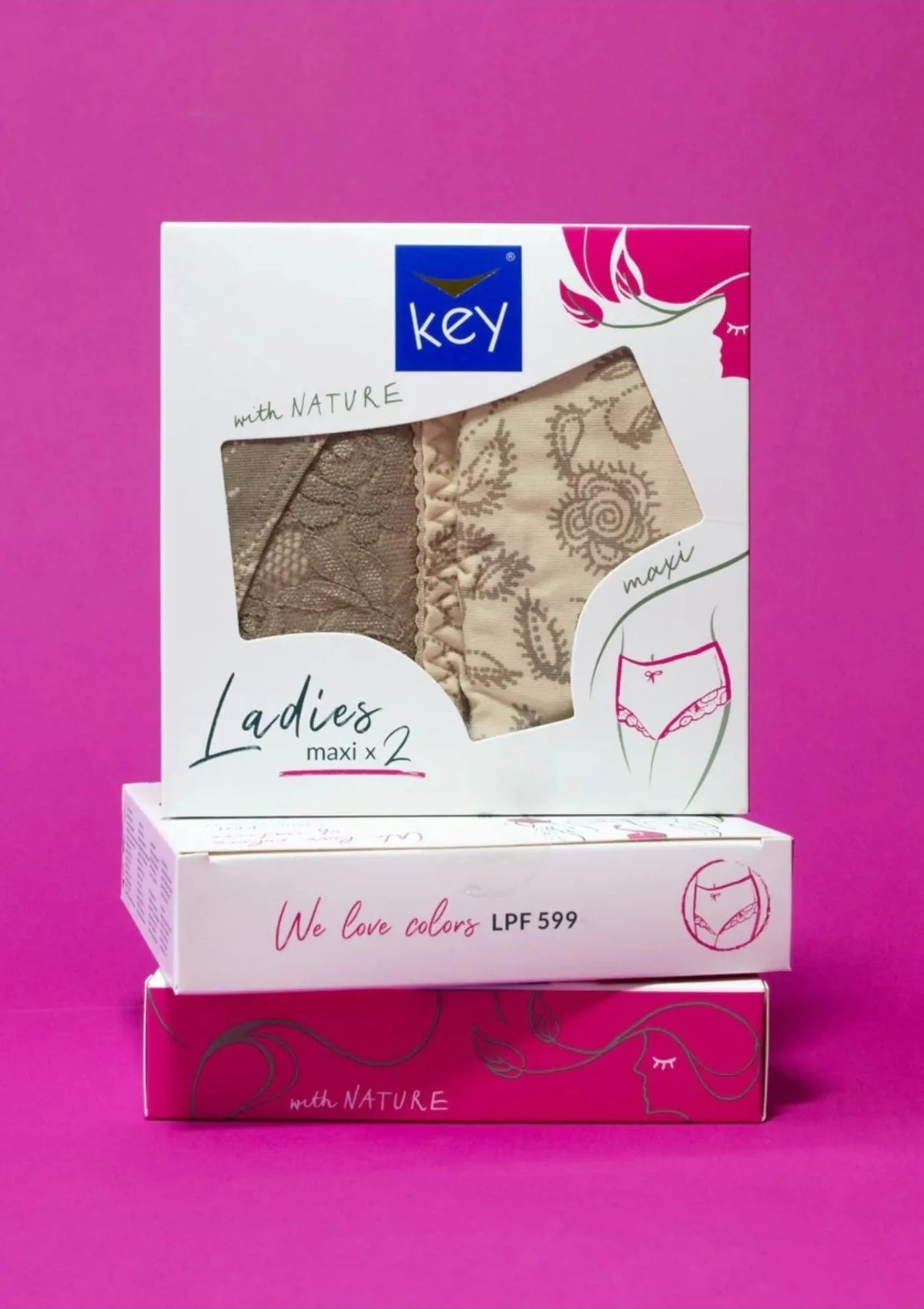Wysokie figi Key LPF 599 w ogrodowe róże, maxi bikini 2 szt.