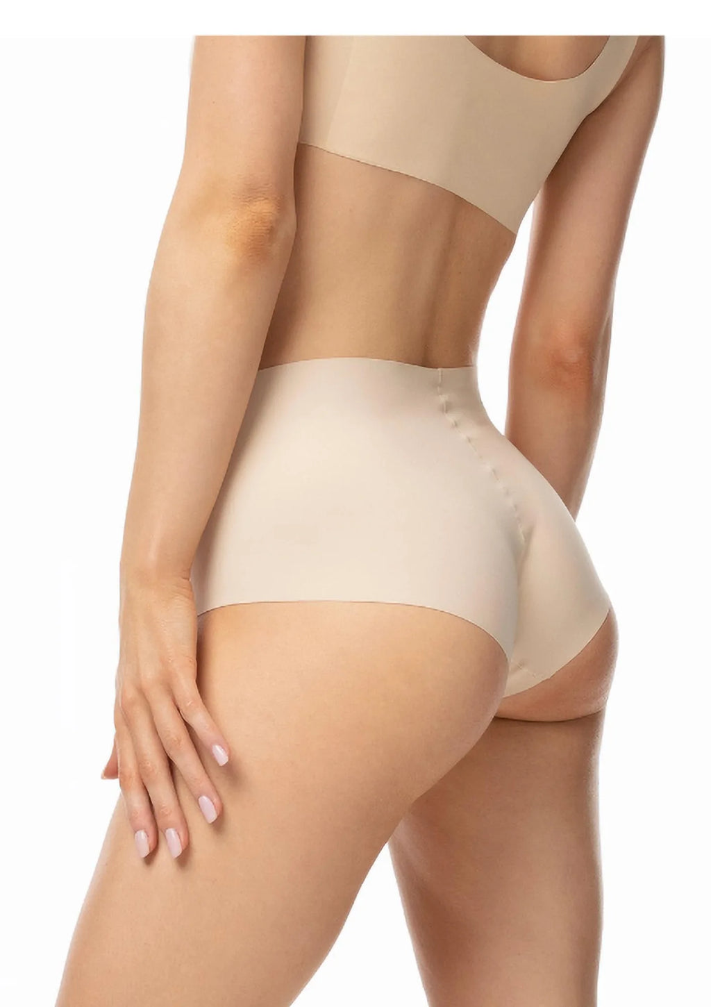 Julimex Infinity boyshorts maxi beżowe, wysokie figi bezszwowe