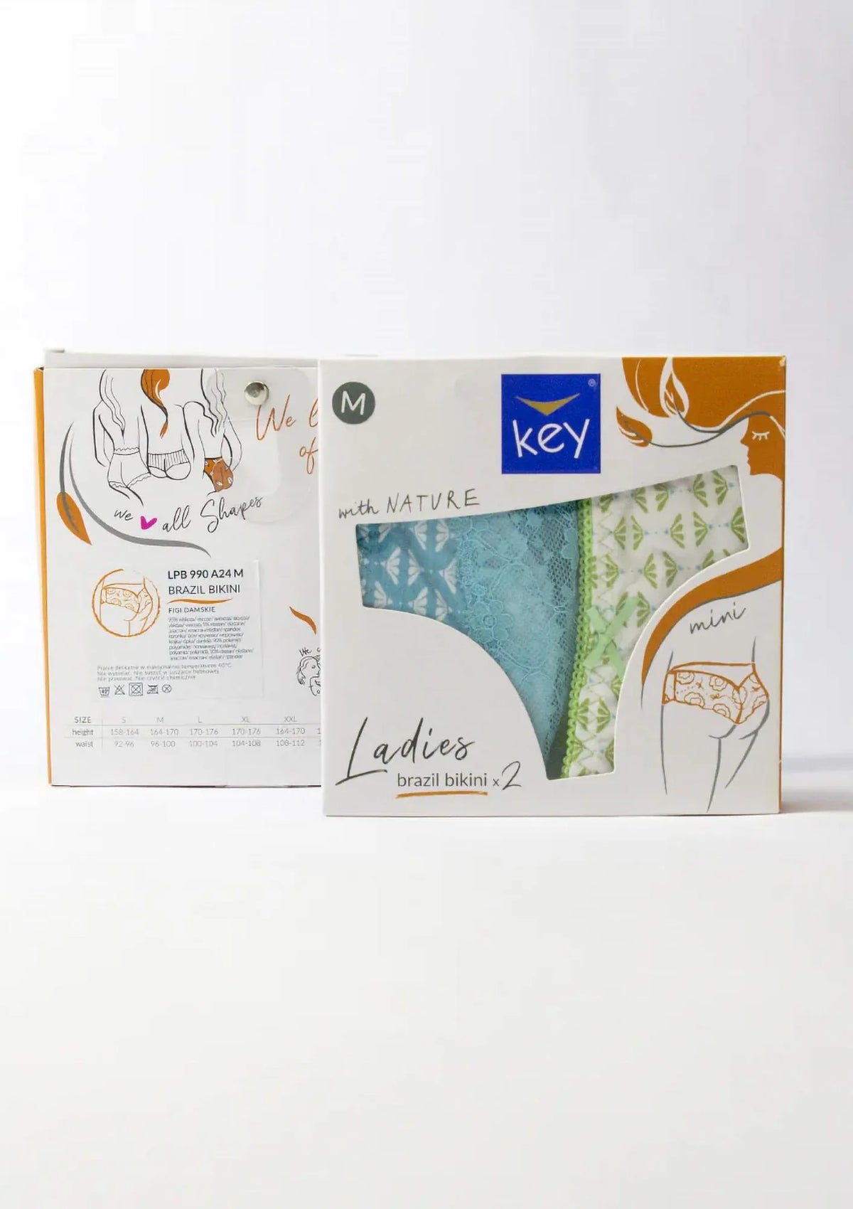 Figi brazyliany Key LPB 990 z koronkowym wykończeniem, 2 pack