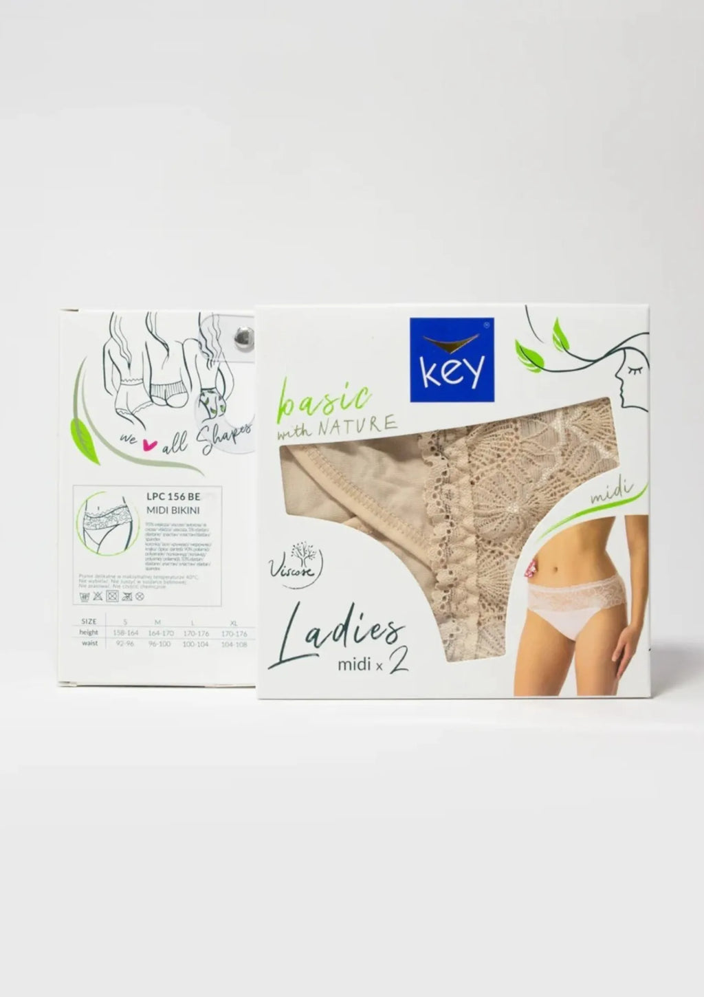 Key LPC 156 figi midi bikini z wiskozy z koronką w pasie, 2 szt.