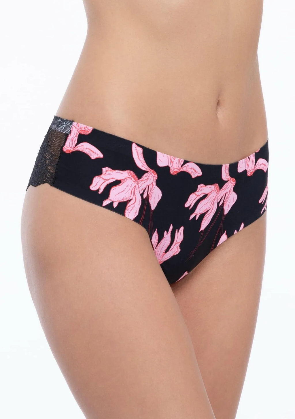 Tanga Cyclamen figi z koronkowym tyłem w kwiaty