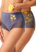 Figi maxi bikini Key LPF 910 z koronką, żółć i fiolet, 2 pack