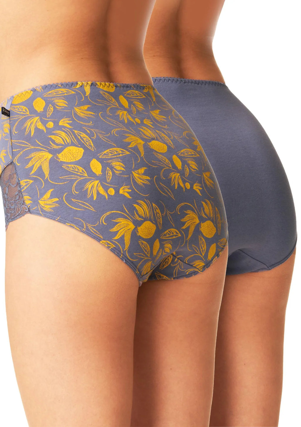 Figi maxi bikini Key LPF 910 z koronką, żółć i fiolet, 2 pack