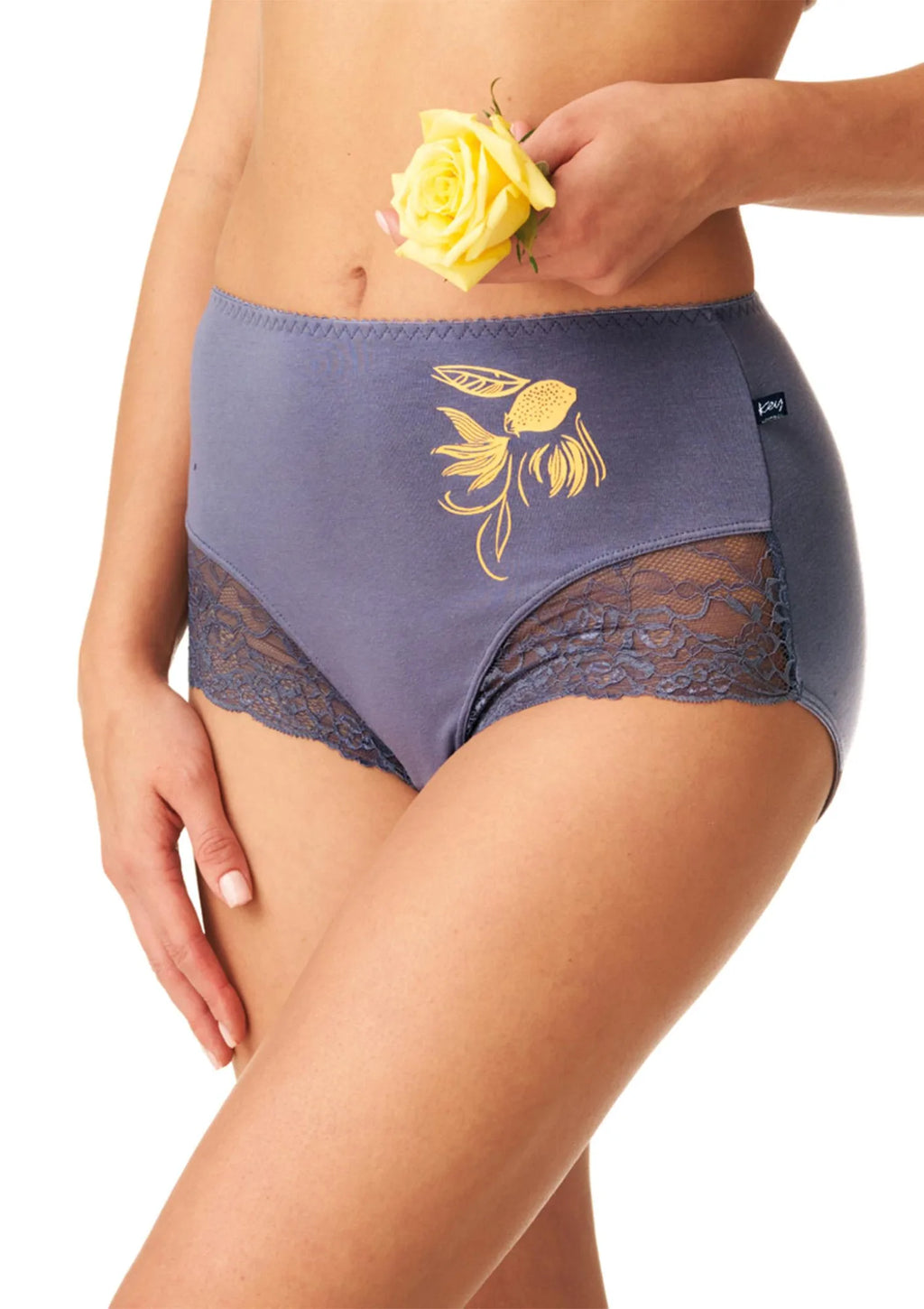 Figi maxi bikini Key LPF 910 z koronką, żółć i fiolet, 2 pack