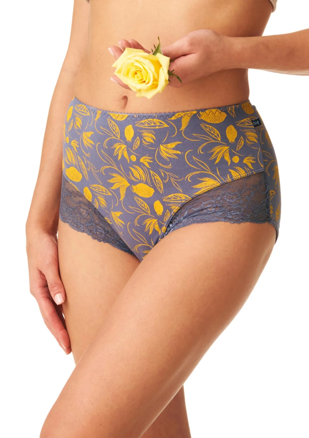 Figi maxi bikini Key LPF 910 z koronką, żółć i fiolet, 2 pack