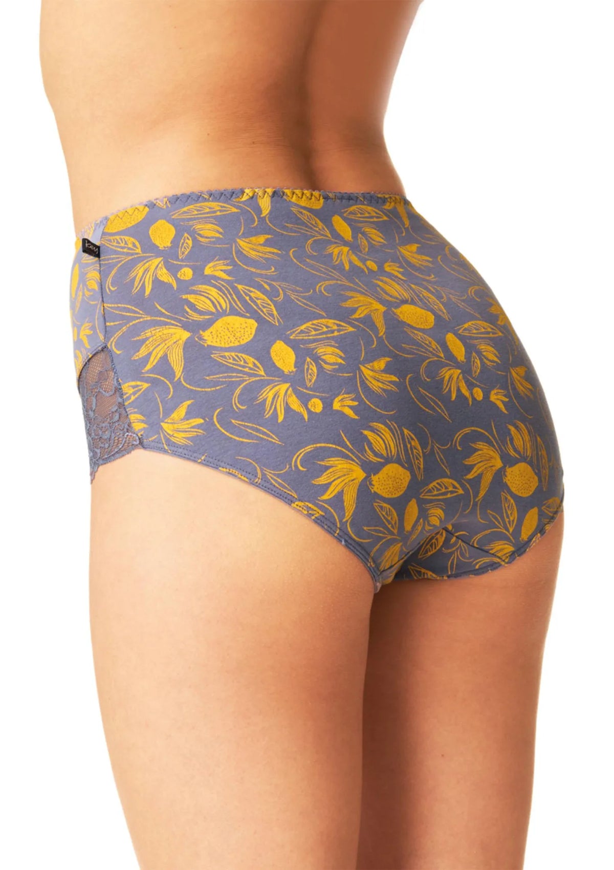 Figi maxi bikini Key LPF 910 z koronką, żółć i fiolet, 2 pack