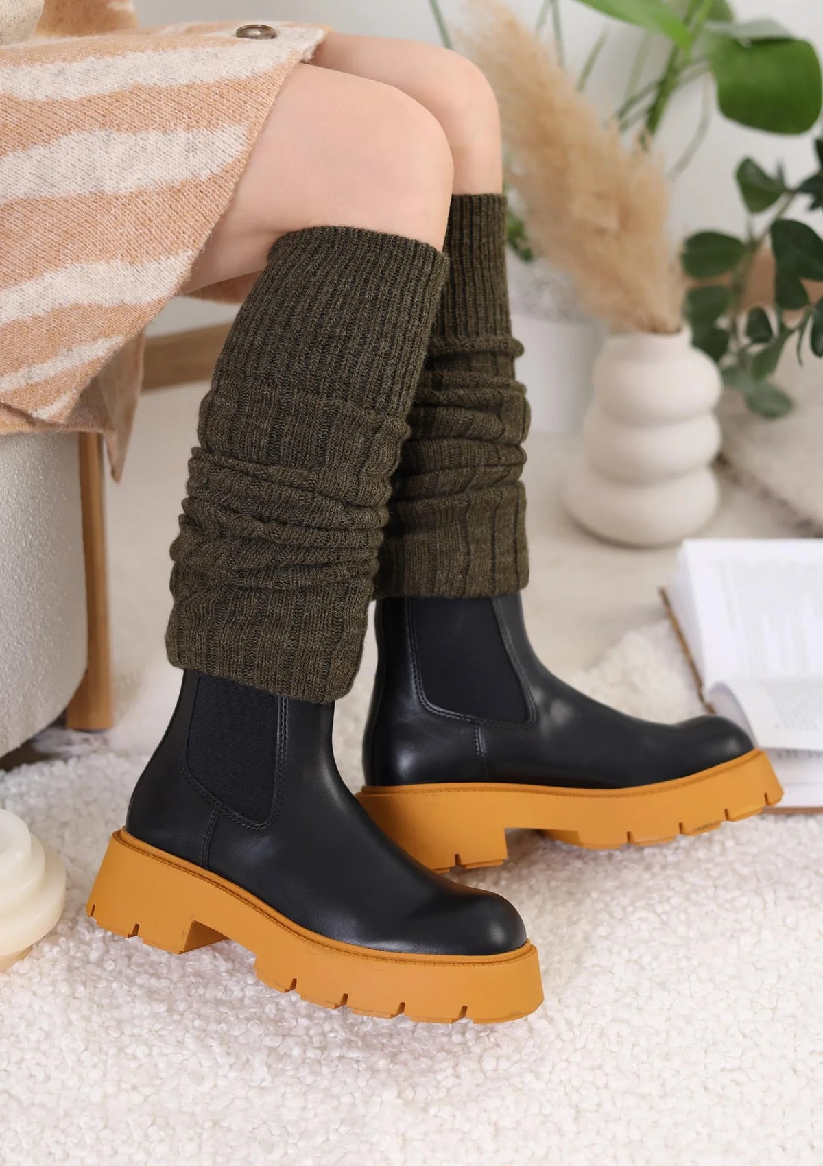 Getry damskie grube z wełną Cerber 0664 khaki