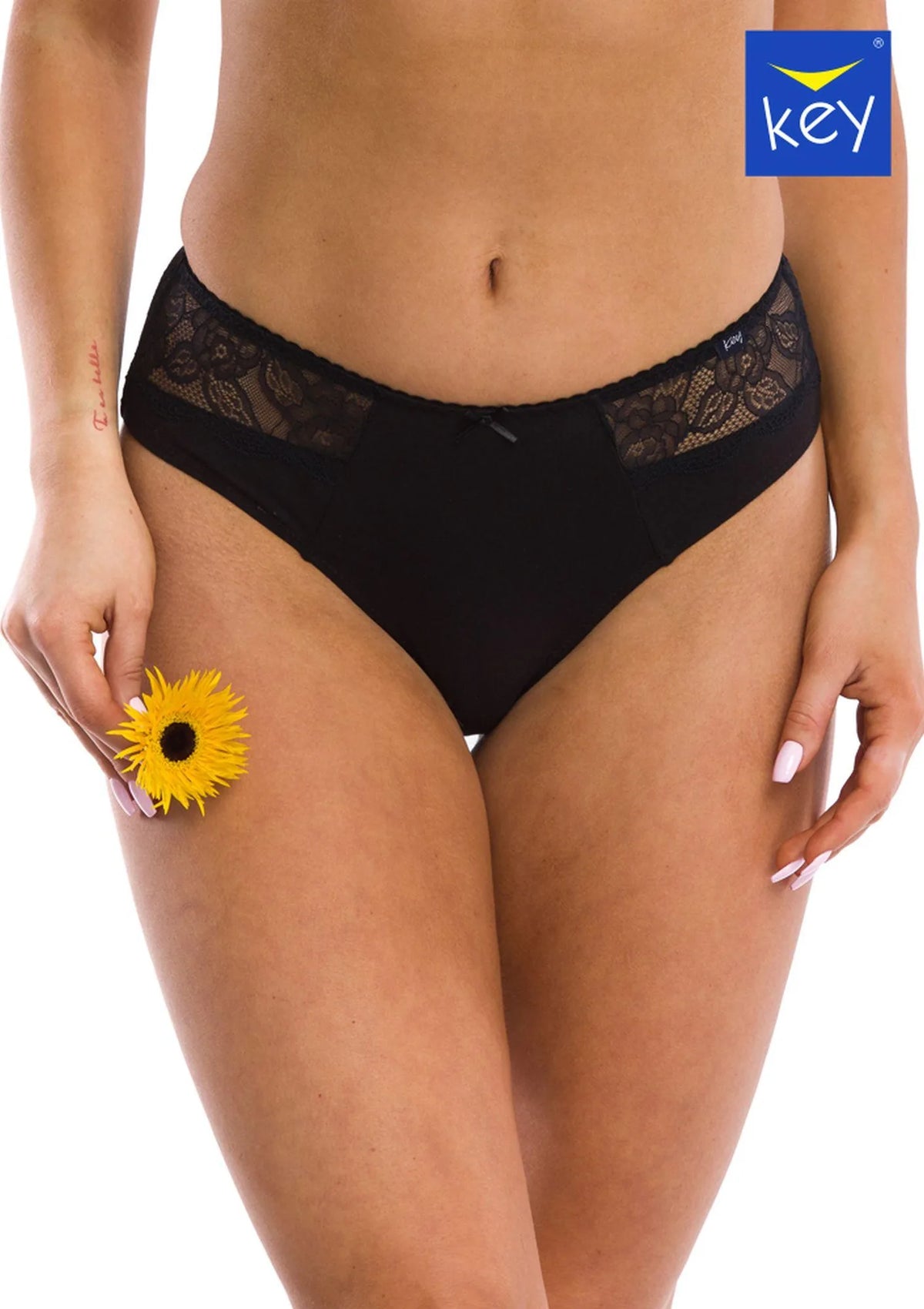 Figi bikini Key LPC 280 jednokolorowe z koronką, zestaw 2