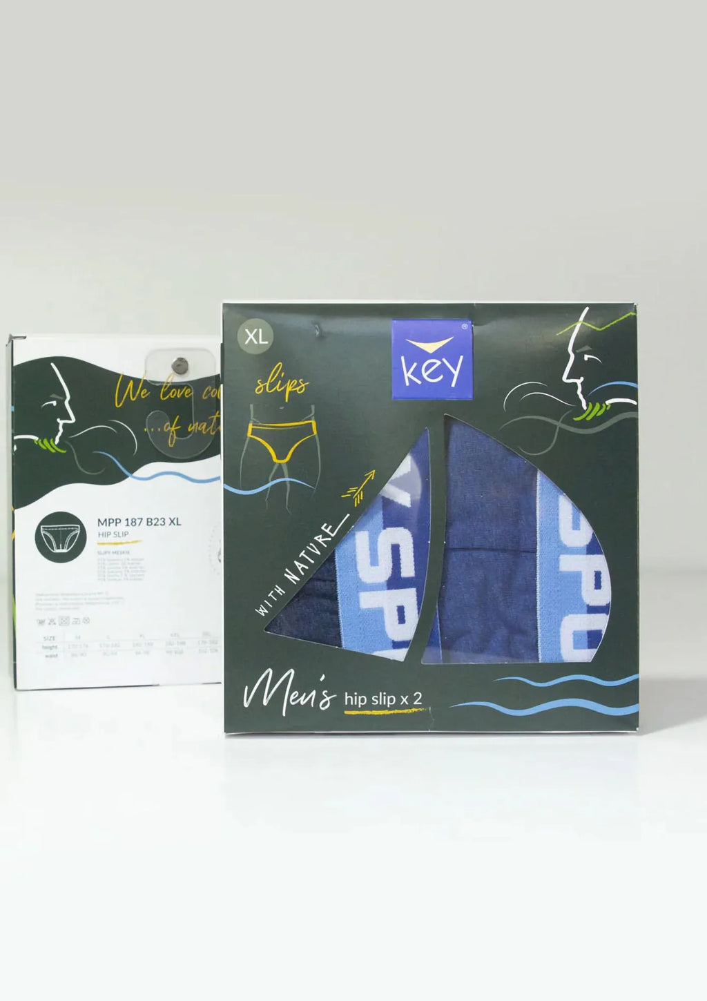 Slipy męskie Key MPP 187 z gumą na zewnątrz, dwupak