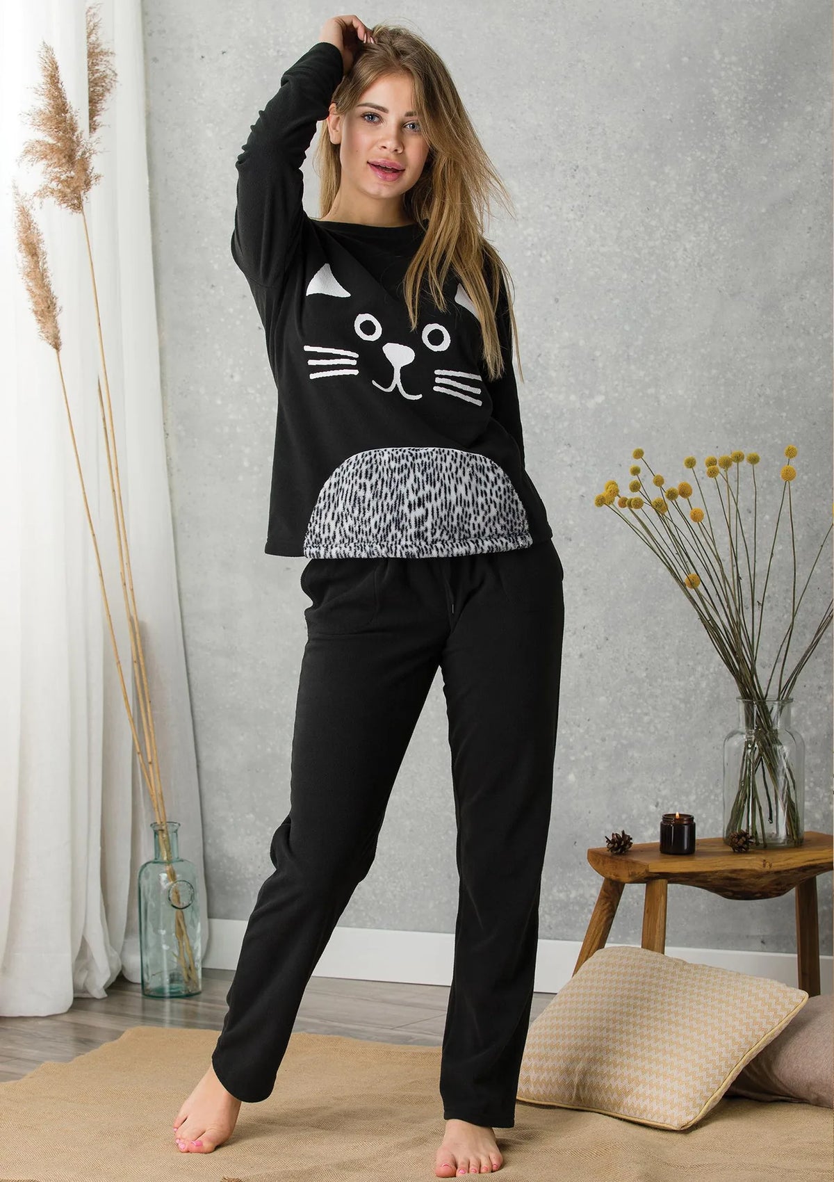 Komplet Homewear LHS 701 bluza z kotem i spodnie, damski