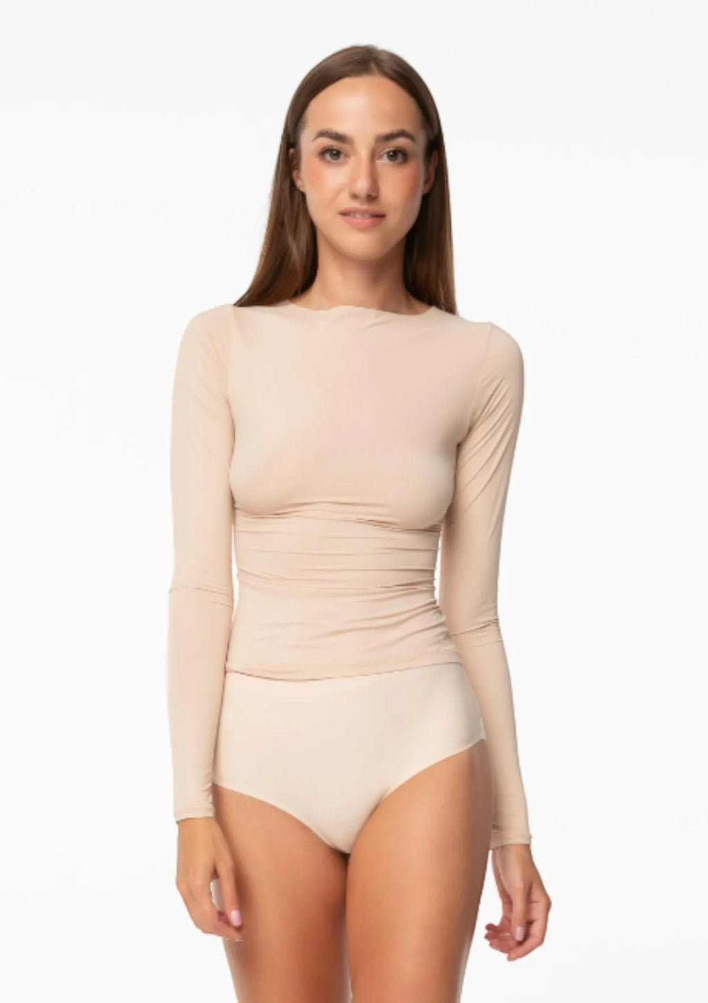 Longsleeve Julimex – koszulka damska beżowa z elastycznego gładkiego