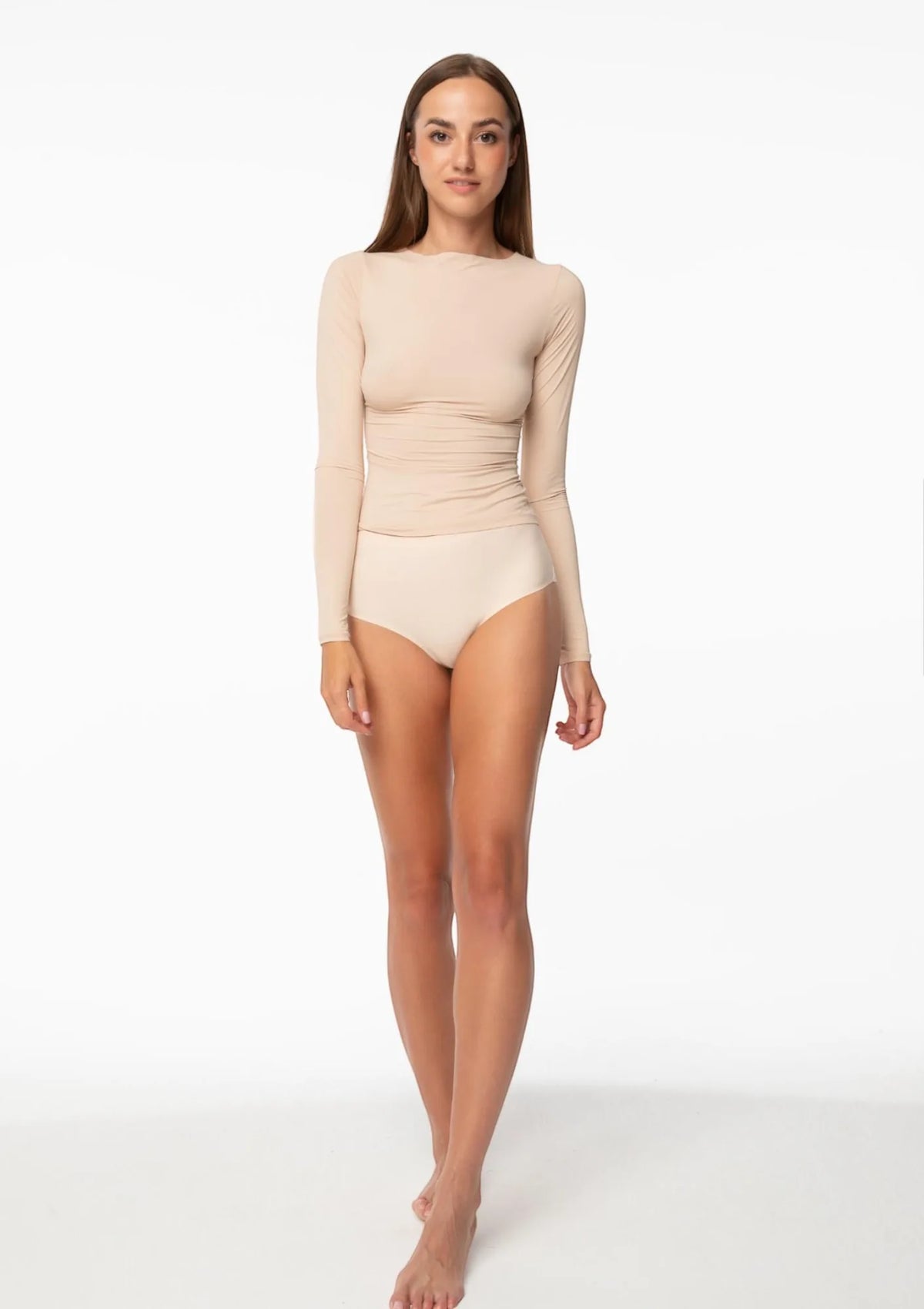 Longsleeve Julimex – koszulka damska beżowa z elastycznego gładkiego