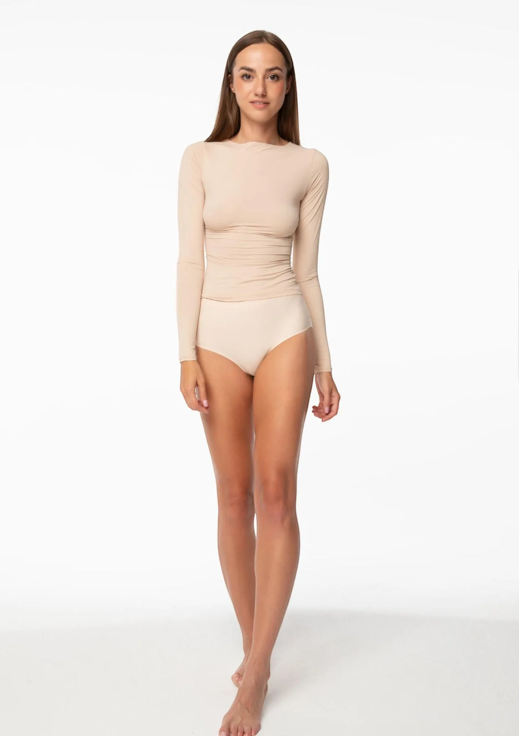 Longsleeve Julimex – koszulka damska beżowa z elastycznego gładkiego
