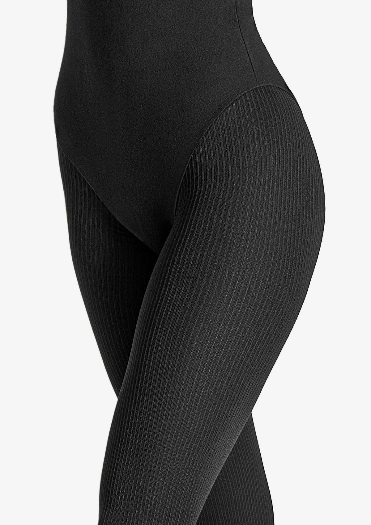 Legs 664 RIB Fleece legginsy prążkowane z polarem od środka