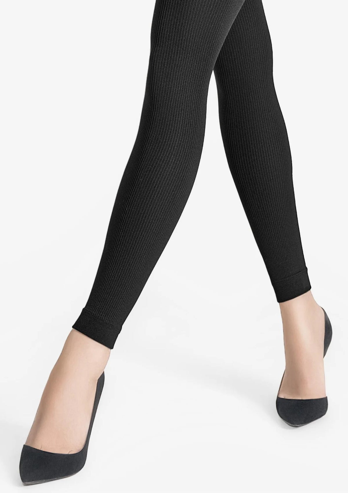 Legs 664 RIB Fleece legginsy prążkowane z polarem od środka