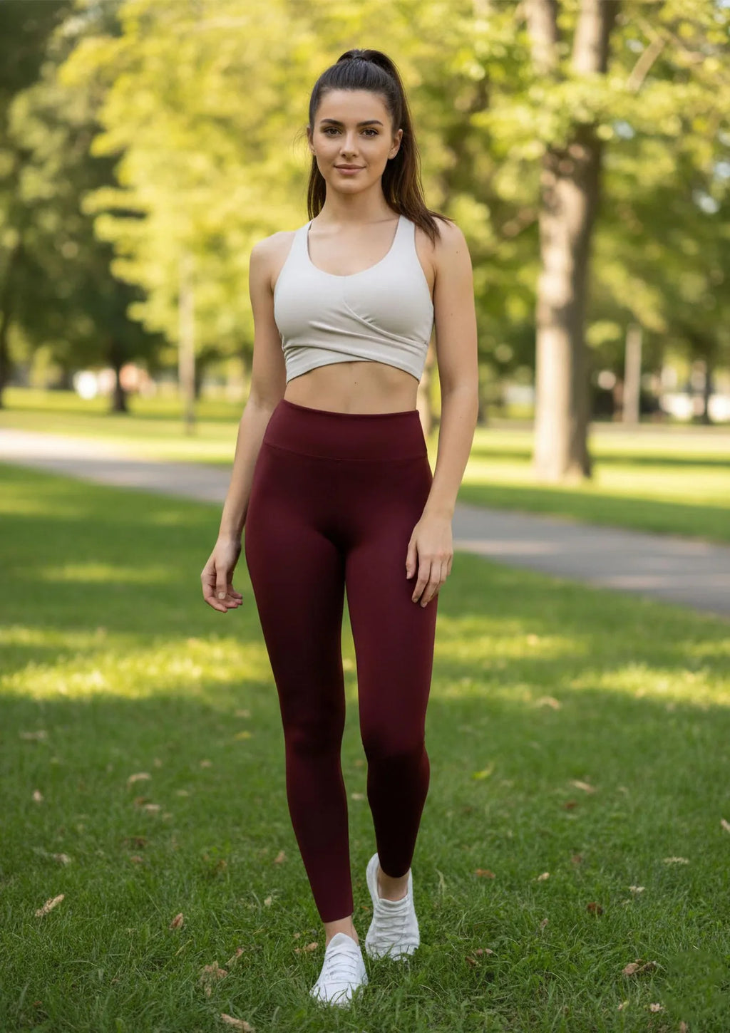 LG13 Sielei – legginsy damskie sportowe z wysokim stanem bordo