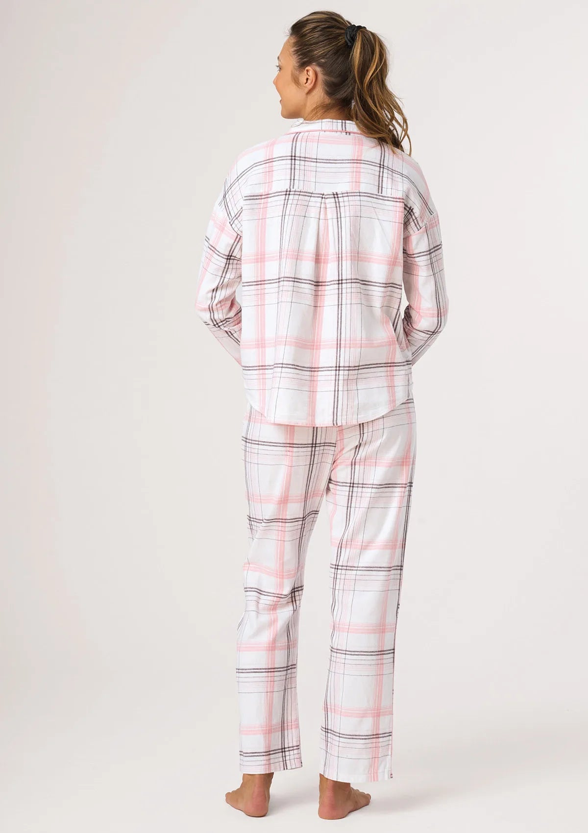 Key LNS 415 piżama flanelowa w różowo-szarą kratę, 155 g/m²