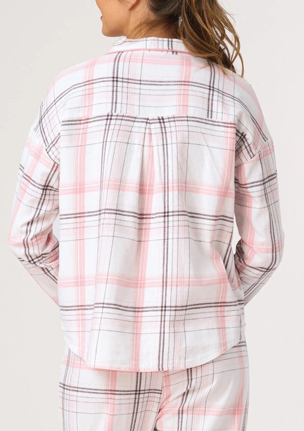 Key LNS 415 piżama flanelowa w różowo-szarą kratę, 155 g/m²