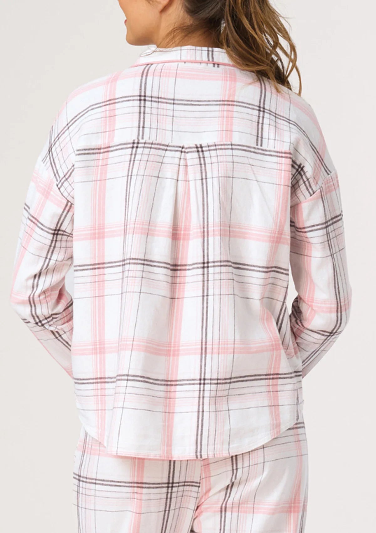 Key LNS 415 piżama flanelowa w różowo-szarą kratę, 155 g/m²