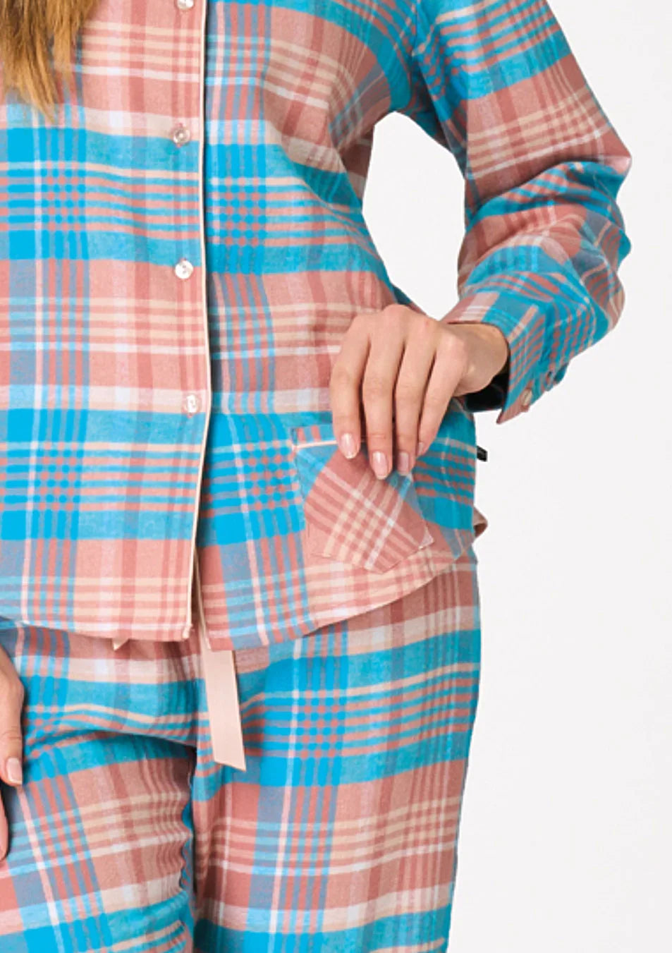 Key LNS 435 piżama flanelowa w pastelową kratę z koszulą