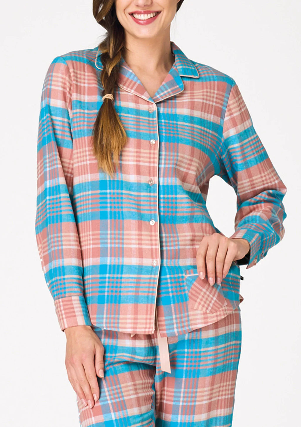 Key LNS 435 piżama flanelowa w pastelową kratę z koszulą