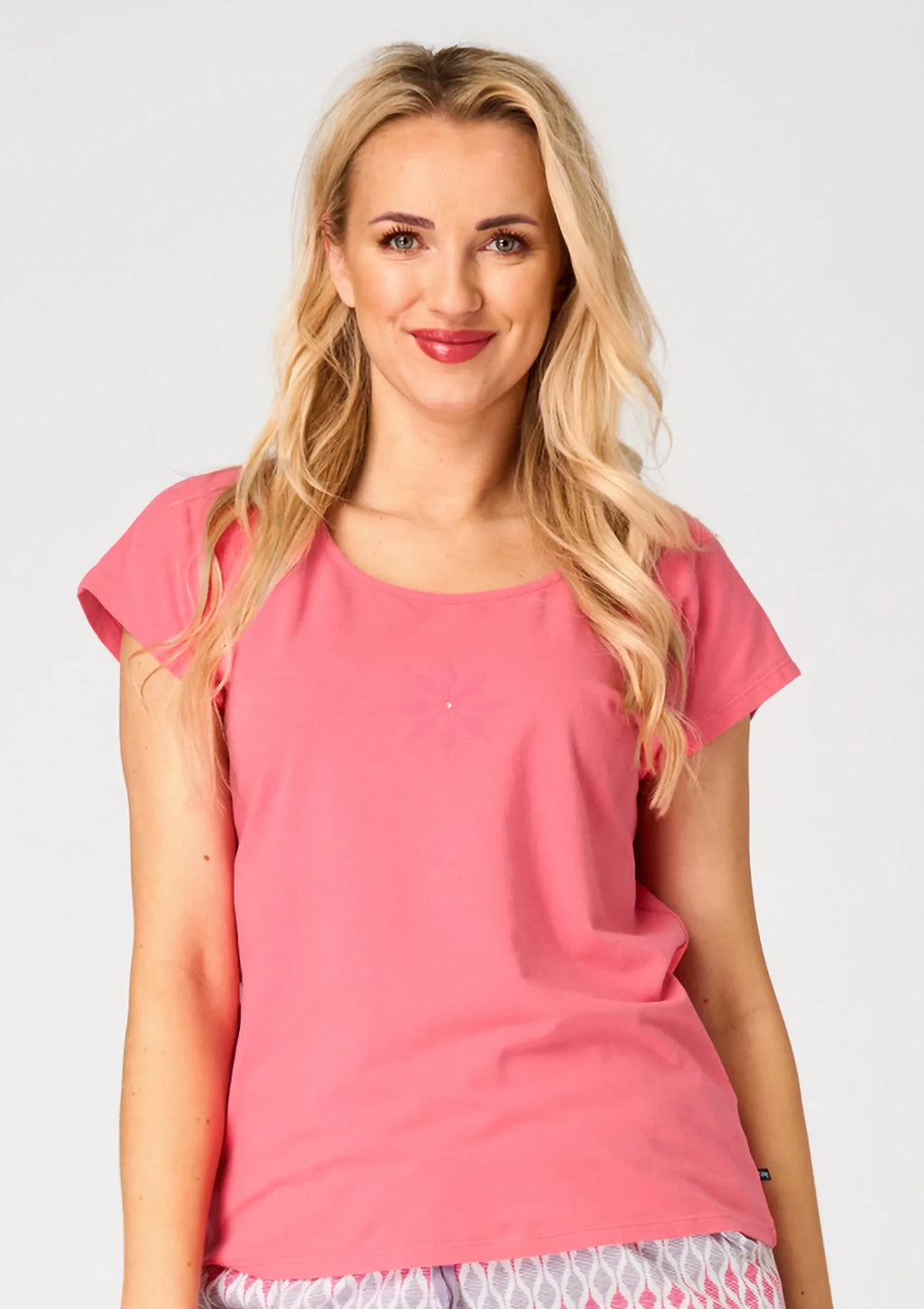 Key LNS 759 piżama damska z etno kwiatem 3D i szortami