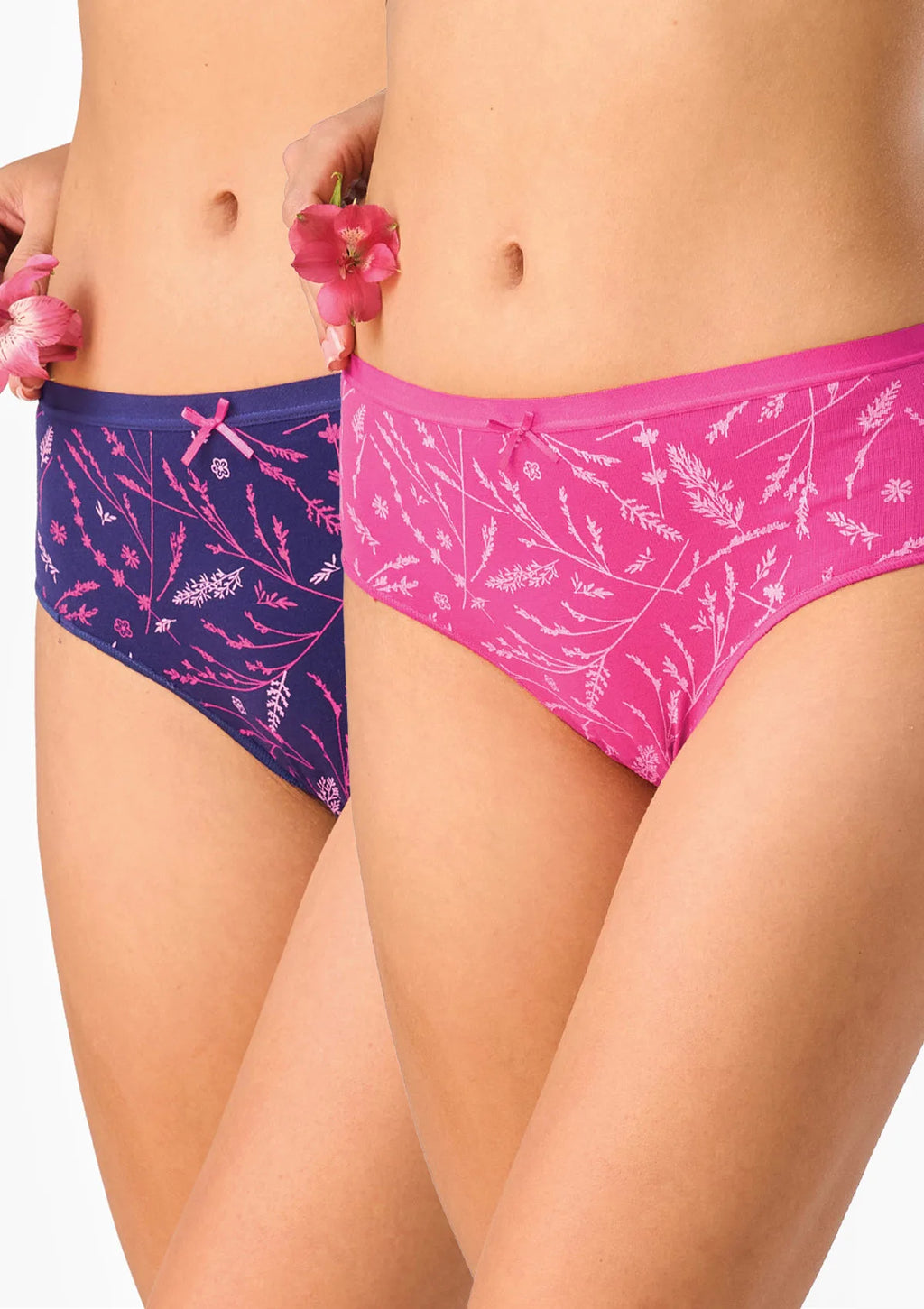 Figi Key LPC 528 midi bikini w łąkowe trawy, bawełna, 2 pak