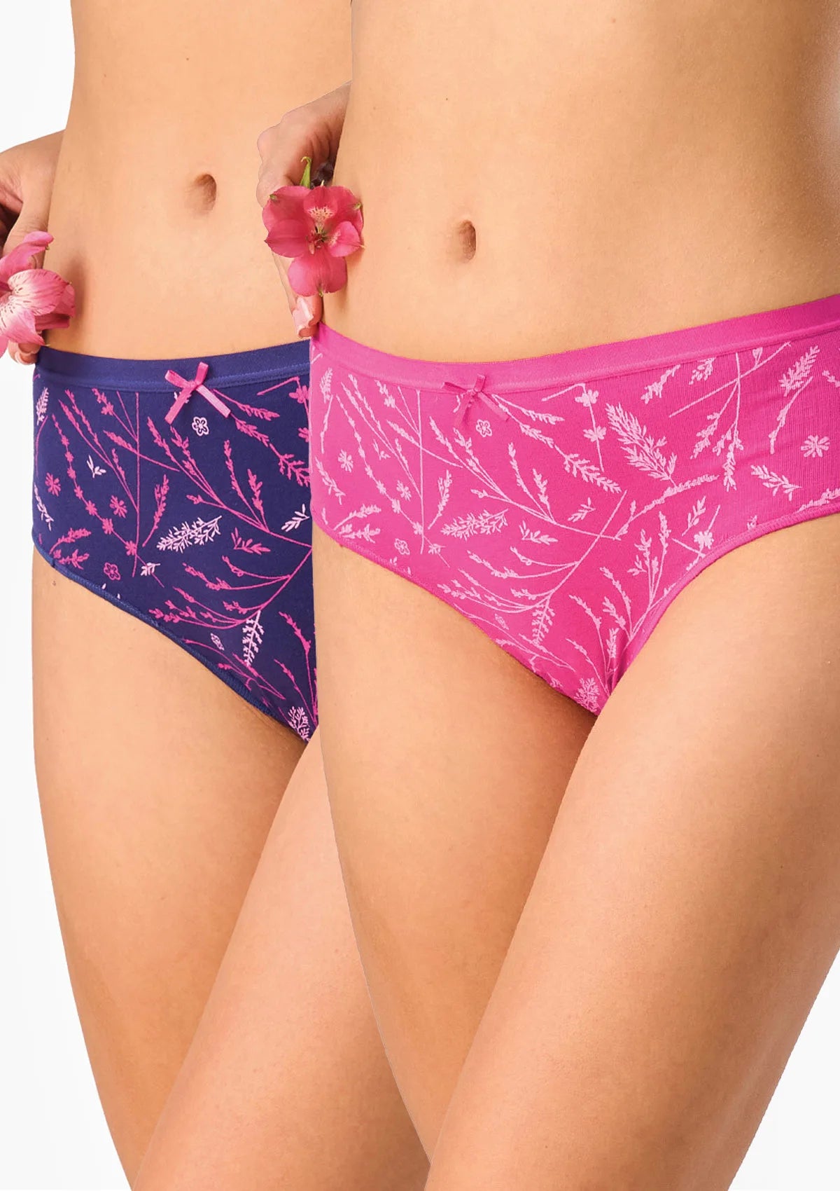 Figi Key LPC 528 midi bikini w łąkowe trawy, bawełna, 2 pak
