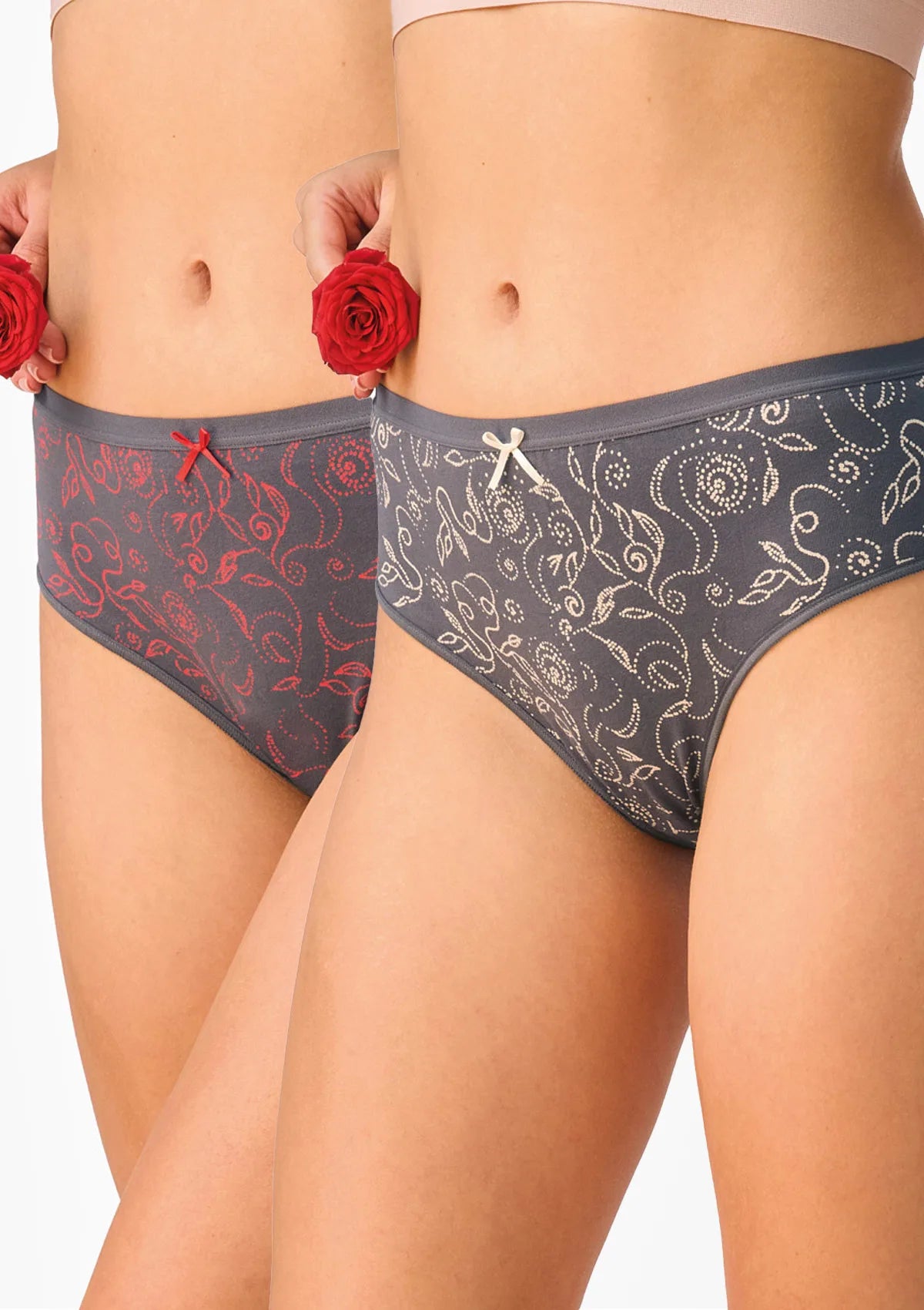 Figi midi bikini Key LPC 573 w róże z koronką, 2 pak